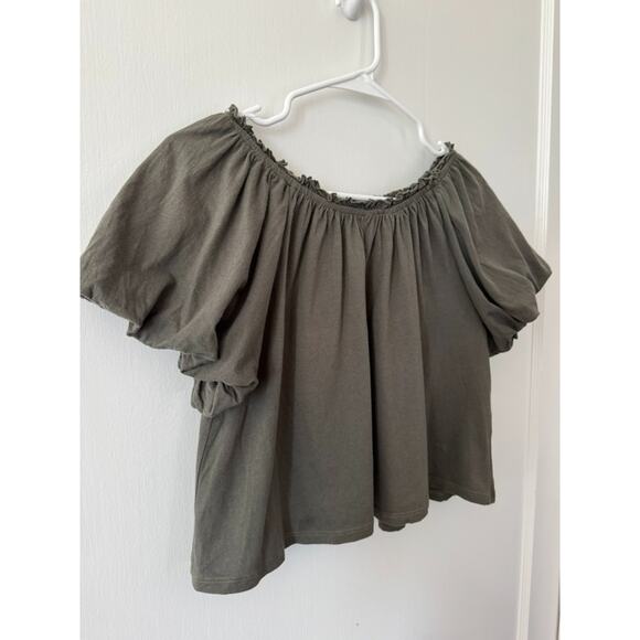 Sapphire O Dark Green Puff Sleeve Off The Shoulder Crop Size Medium - Picture 2 of 7